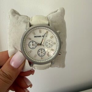 Michael Kors White and Silver Chronograph Watch
